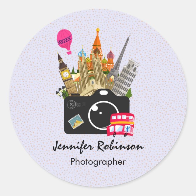 European Landmarks with a Camera Classic Round Sticker (Front)