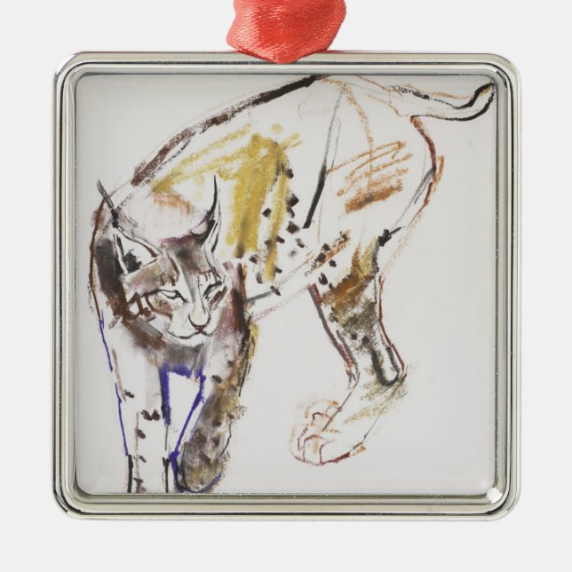 European Lynx Metal Tree Decoration (Front)