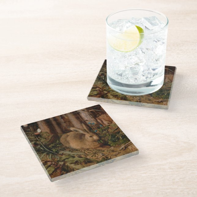 European Painting Rabbit Year 2023 Glass Coaster (Angled)