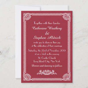 European Red Burgundy Floral Wedding Invitation
