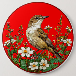European Reed Warbler Bird Button Pin Gift