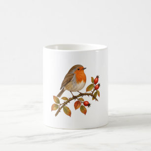 European Robin among Autumn Rose Hips Coffee Mug
