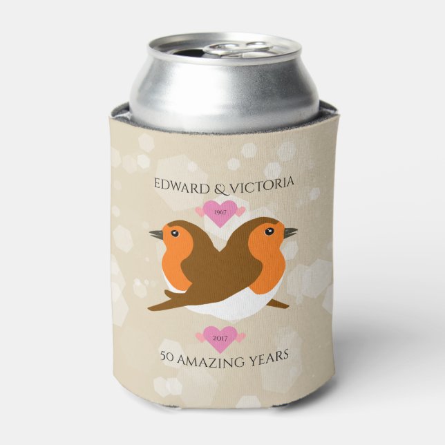 European Robins Lovebirds Any Year Anniversary Can Cooler (Can Front)
