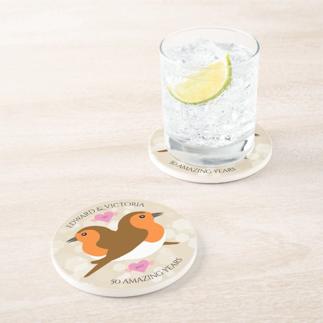European Robins Lovebirds Any Year Anniversary Coaster (Side)