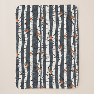 European Robins on Silver Birch in the Snow grey Sherpa Blanket