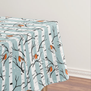 European Robins on Silver Birch in the Snow p blue Tablecloth
