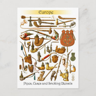 European smoking pipes, cases and utensils postcard