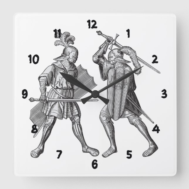 European Style Swordsman Warrior Square Wall Clock (Front)