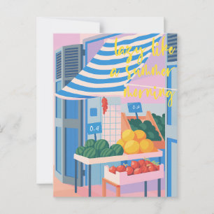 European Summer Vacation Fruit Stand Postcard