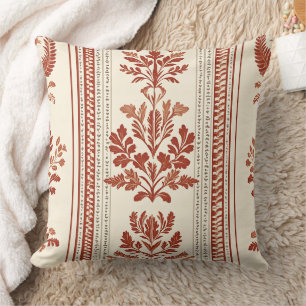European Terracotta Toile with Botanical Stripes Cushion
