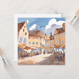 European Town Corner   Watercolor Painting Card