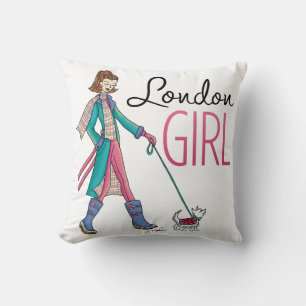 European Travel Girl in London Personalised Cushion