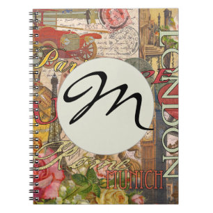 European Travel Vintage London Rome Paris Notebook