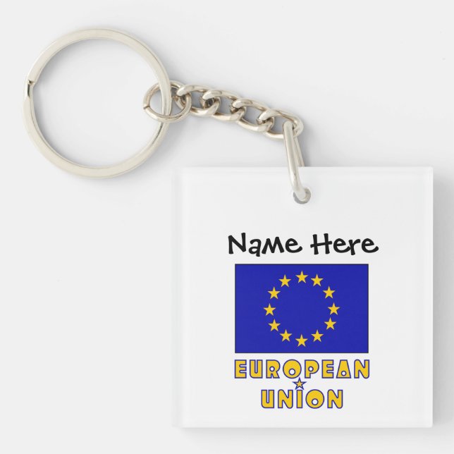 European Union and EU Flag Personalised  Key Ring (Front)