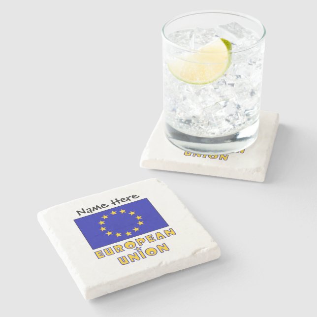 European Union and EU Flag Personalised  Stone Coaster (Side)