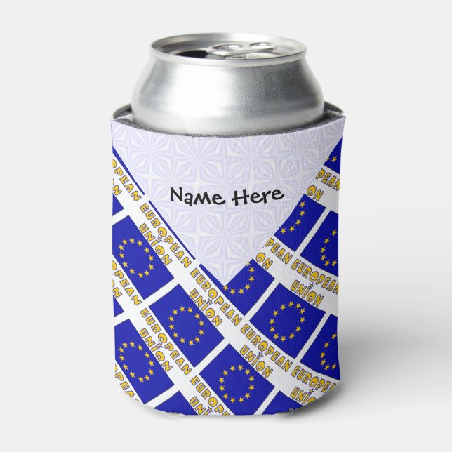 European Union and EU Flag Tiled with Your Name Can Cooler (Can Front)