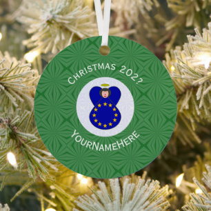 European Union Angel Christmas Flag Personalised Metal Tree Decoration