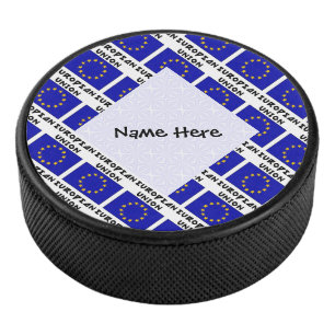 European Union EU Flag Tiled Personalised Hockey Puck
