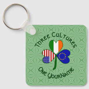 European Union Irish American Flags Shamrock Key Ring
