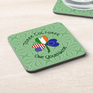 European Union Irish American Flags Shamrock Name Coaster