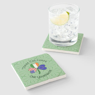 European Union Irish USA Shamrock Flag Personalise Stone Coaster