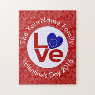 European Union or EU LOVE White on Red Jigsaw Puzzle