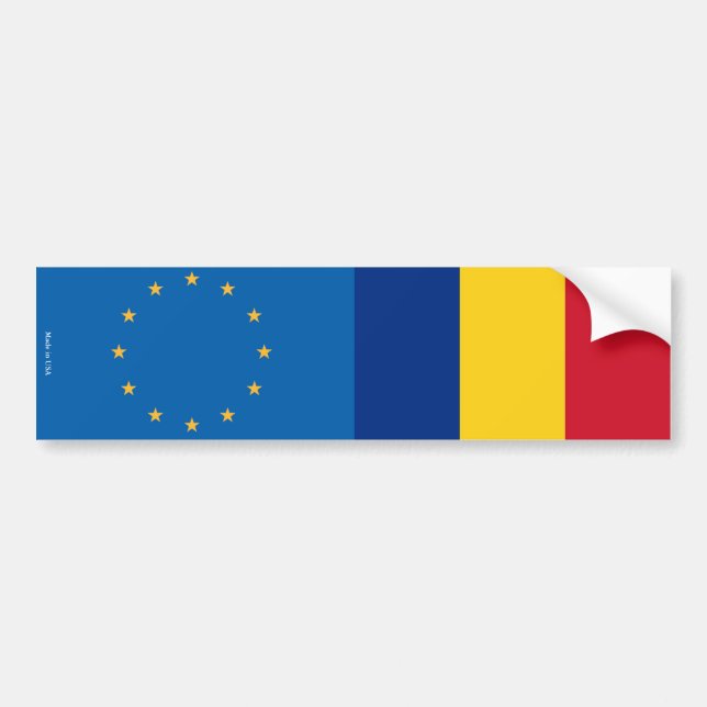 European Union & Romanian Flags Bumper Sticker (Front)