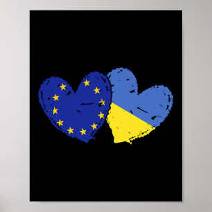European Union Ukraine Heart Flags Eu Ukrainian Du Poster