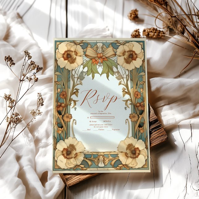 European Victorian Floral Art Nouveau Wedding  RSVP Card (Creator Uploaded)