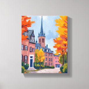 European Village Street Watercolor Travel Canvas Print