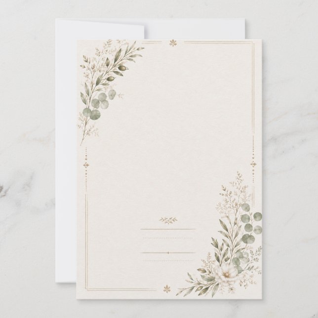 European Wedding Invitation in Olive Green (Front)