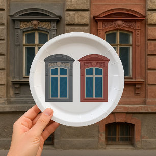 European Window Ornate Architectural Art Paper Plate