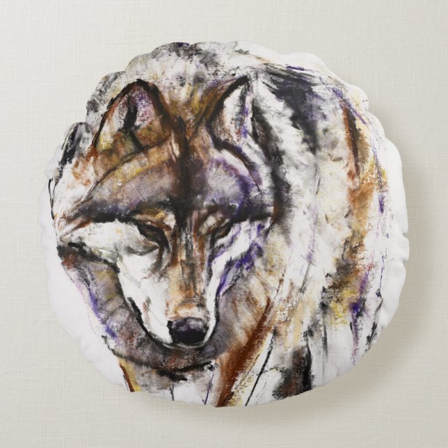European Wolf Round Cushion (Front)