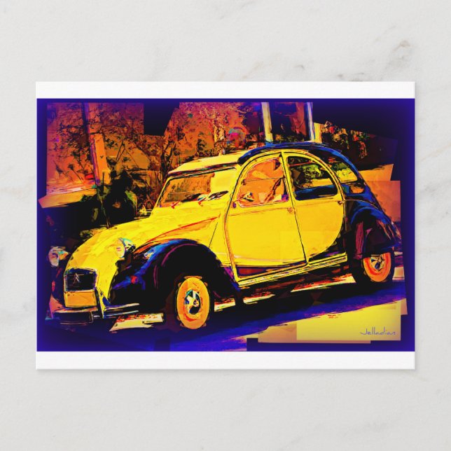 European Yellow Classic Car Postcard (Front)