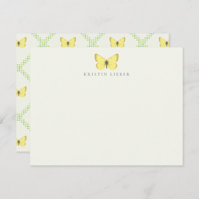 Eurymus Pelidne Yellow Butterfly Flat Note Card (Front/Back)