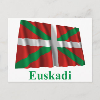 Euskadi (País Vasco) waving flag with name Postcard