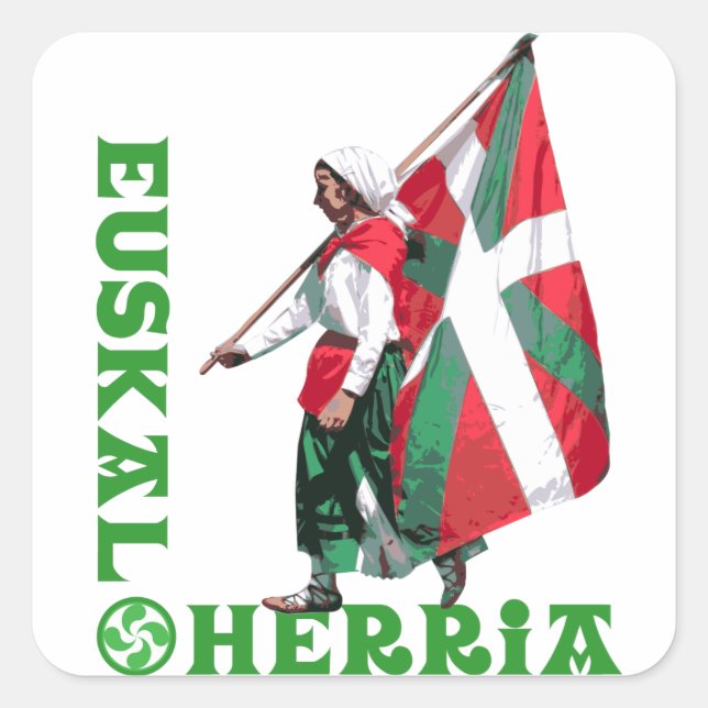 Euskal Herria: Girl carrying Basque flag Ikurrina, Square Sticker (Front)