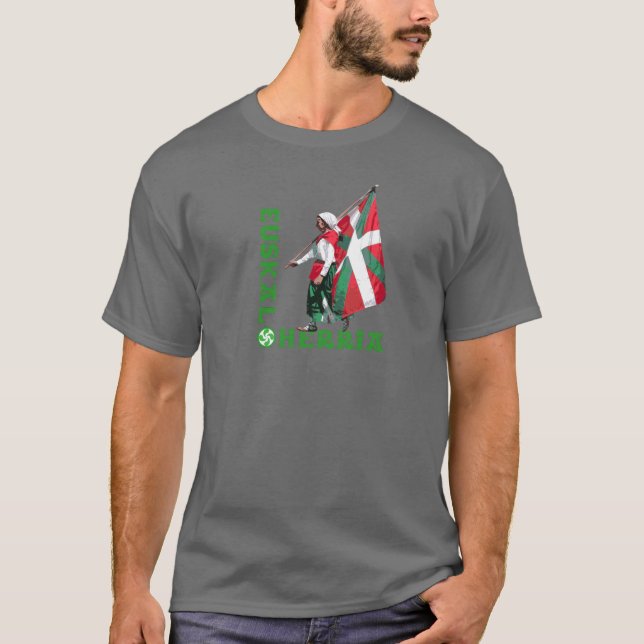 Euskal Herria: Girl carrying Basque flag Ikurrina, T-Shirt (Front)