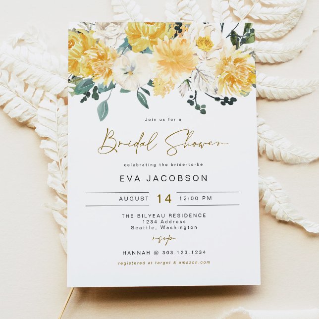 EVA Elegant Yellow Spring Floral Bridal Shower Invitation (Creator Uploaded)