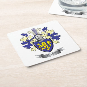 Evans Family Crest Coat of Arms Square Paper Coaster