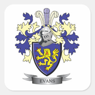 Evans Family Crest Coat of Arms Square Sticker