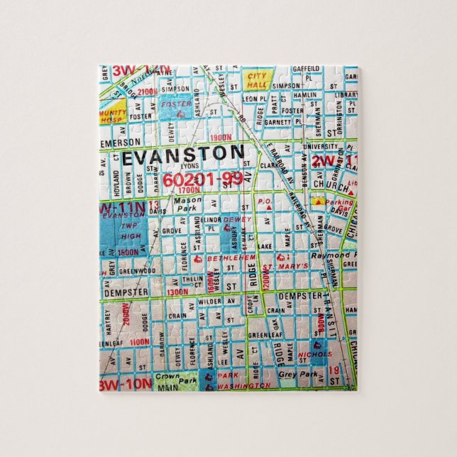 EVANSTON, IL Vintage Map Jigsaw Puzzle (Vertical)