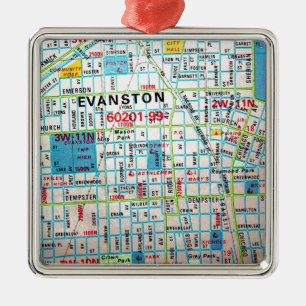 EVANSTON, IL Vintage Map Metal Tree Decoration