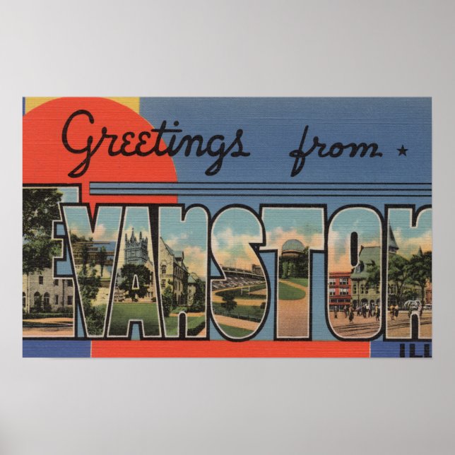Evanston, Illinois - Large Letter Scenes Poster (Front)