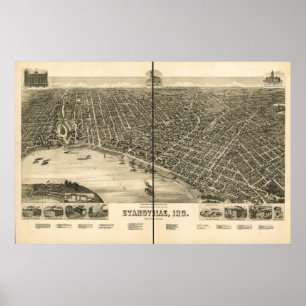 Evansville Indiana 1888 Antique Panoramic Map Poster