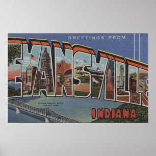Evansville, Indiana - Large Letter Scenes Poster