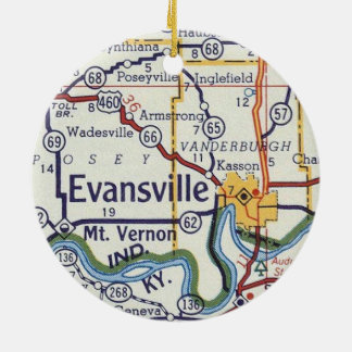 Evansville Indiana Vintage Map Ceramic Tree Decoration
