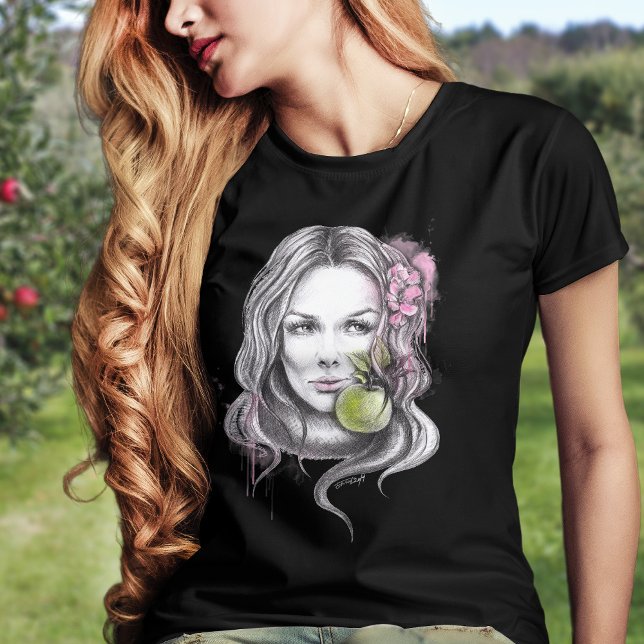 Eve and Apple Woman portrait Snake Drawing art  T-Shirt (Creator Uploaded)