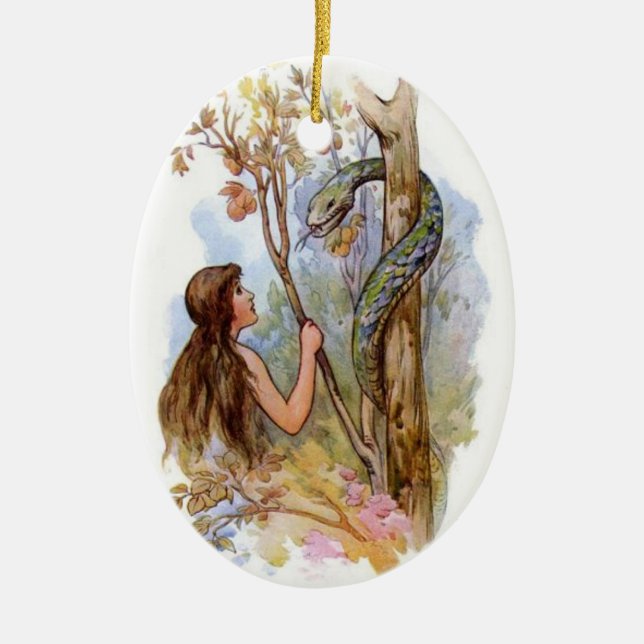 Eve And The Serpent Ceramic Tree Decoration (Front)