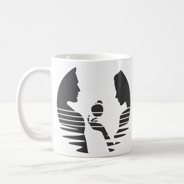 Eve Hands An Apple To Adam, Black Version 1/3 Coffee Mug (Left)